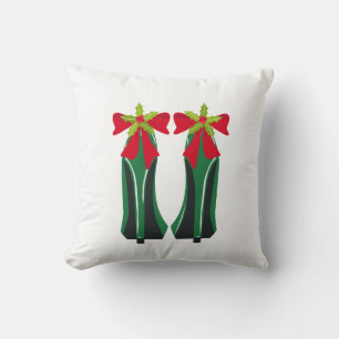 Green High Heels with Christmas Bows Throw Pillow