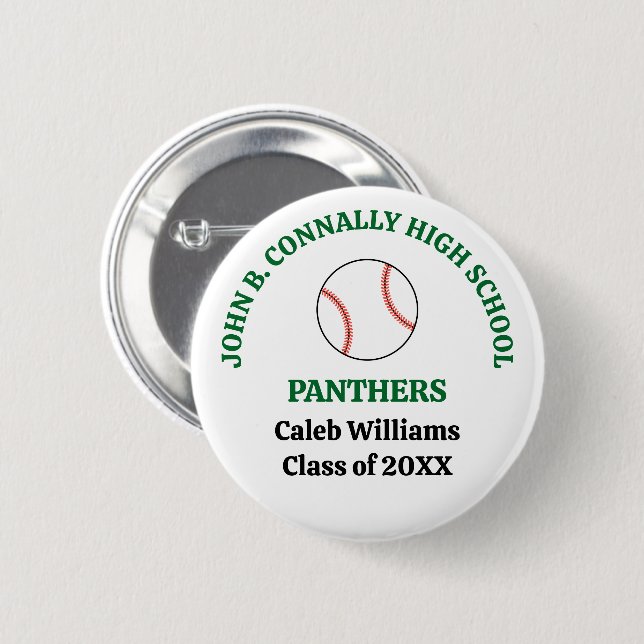 Green High School Baseball Player Personalized Button (Front & Back)
