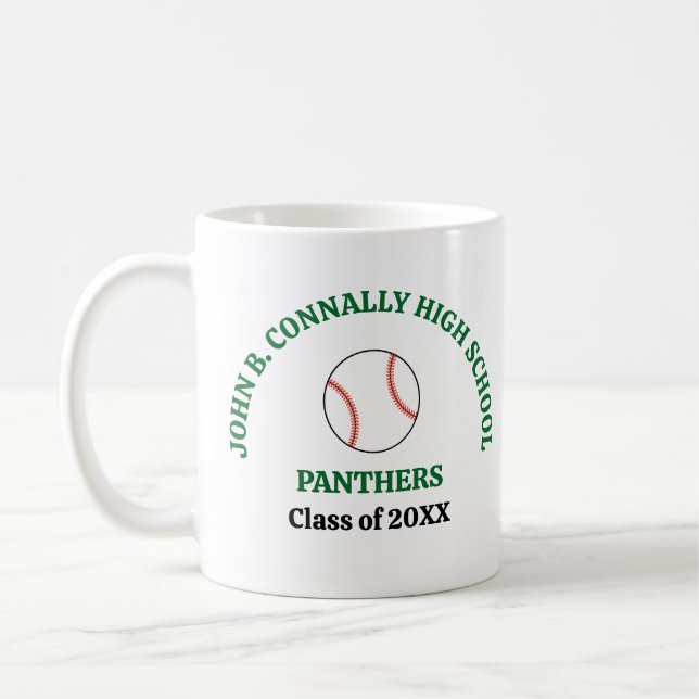 Green High School Baseball Player Personalized Coffee Mug (Left)