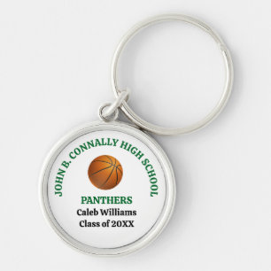 Green High School Basketball Player Personalized Keychain