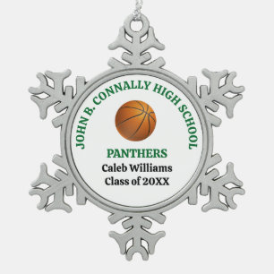 Green High School Basketball Player Personalized Snowflake Pewter Christmas Ornament
