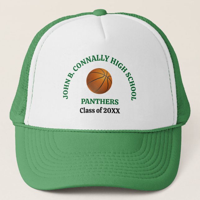 Green High School Basketball Player Personalized Trucker Hat (Front)