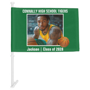 Green High School Basketball Player Photo Car Flag