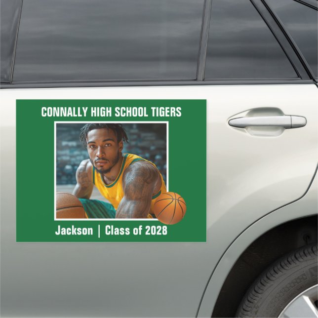 Green High School Basketball Player Photo Large Car Magnet (In Situ)