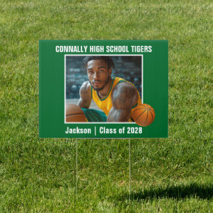 Green High School Basketball Player Photo Yard Sign