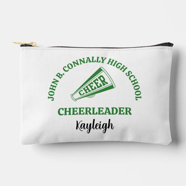 Green High School Cheerleader Personalized Accessory Pouch (Front)