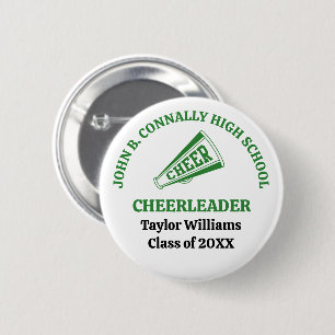 Green High School Cheerleader Personalized Button