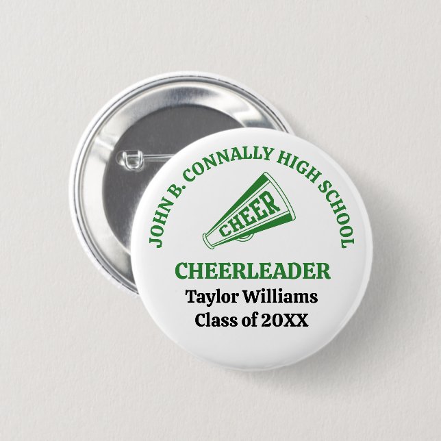 Green High School Cheerleader Personalized Button (Front & Back)