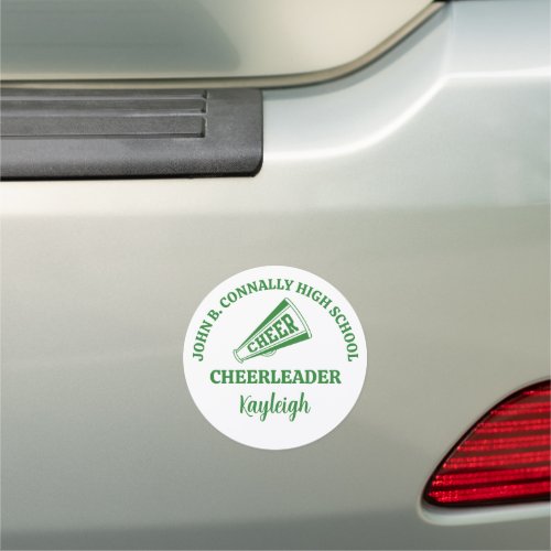 Green High School Cheerleader Personalized Car Magnet