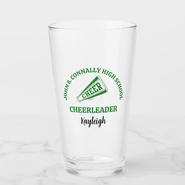 Green High School Cheerleader Personalized Glass (Front)
