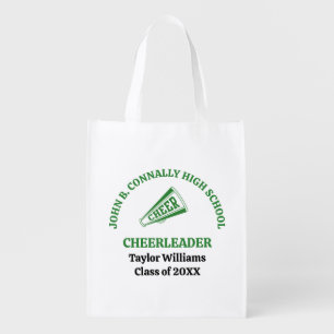 Green High School Cheerleader Personalized Grocery Bag