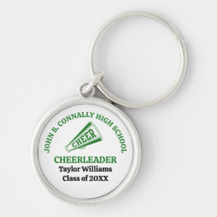 Green High School Cheerleader Personalized Keychain