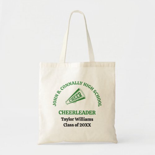 Green High School Cheerleader Personalized Tote Bag