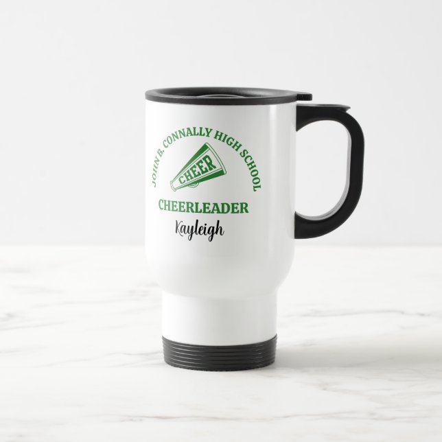 Green High School Cheerleader Personalized Travel Mug (Right)