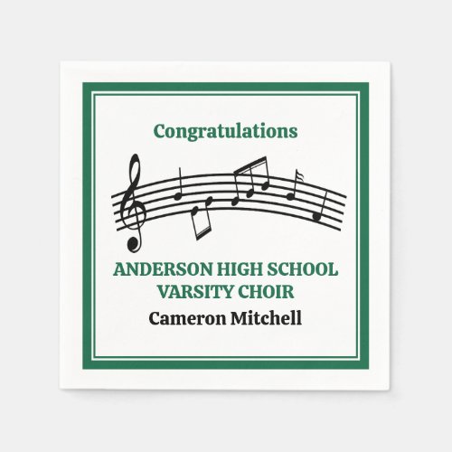 Green High School Choir Custom Party Napkins