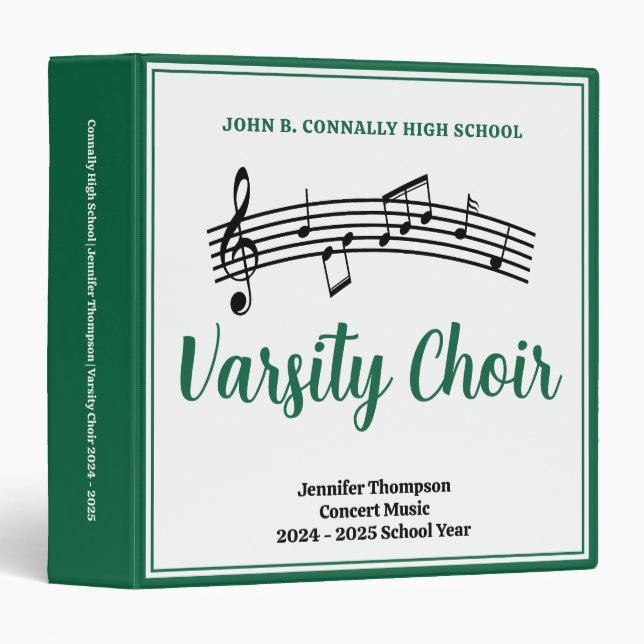Green High School Choir Sheet Music Custom 3 Ring Binder (Front/Spine)