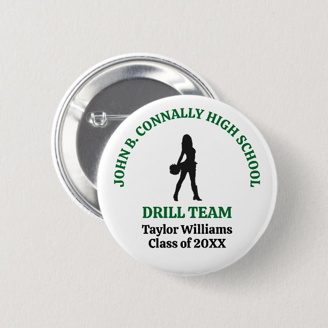 Green High School Drill Team Dancer Personalized Button (Front & Back)