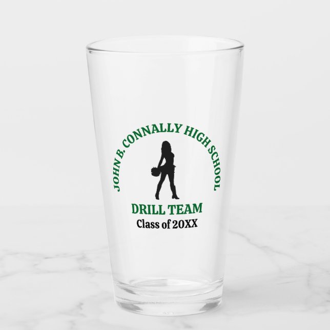 Green High School Drill Team Dancer Personalized Glass (Front)