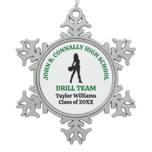 Green High School Drill Team Dancer Personalized Snowflake Pewter Christmas Ornament
