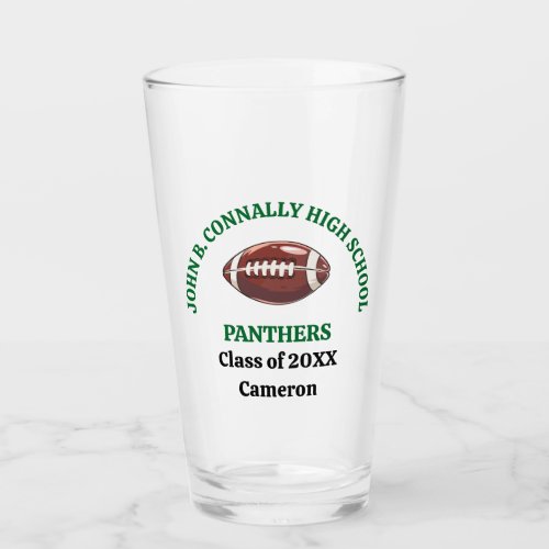 Green High School Football Player Personalized Glass