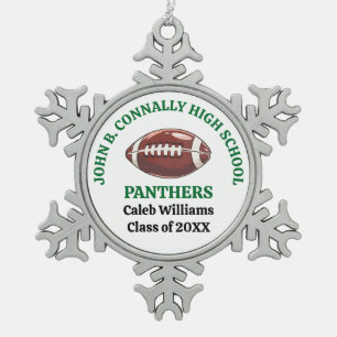 Green High School Football Player Personalized Snowflake Pewter Christmas Ornament