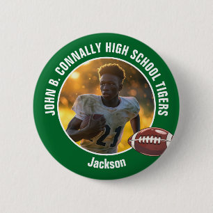 Green High School Football Player Photo Button