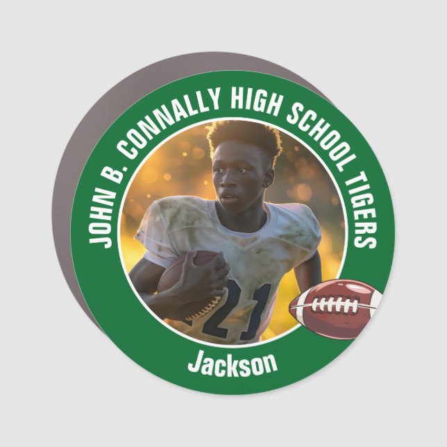Green High School Football Player Photo Car Magnet (Front)