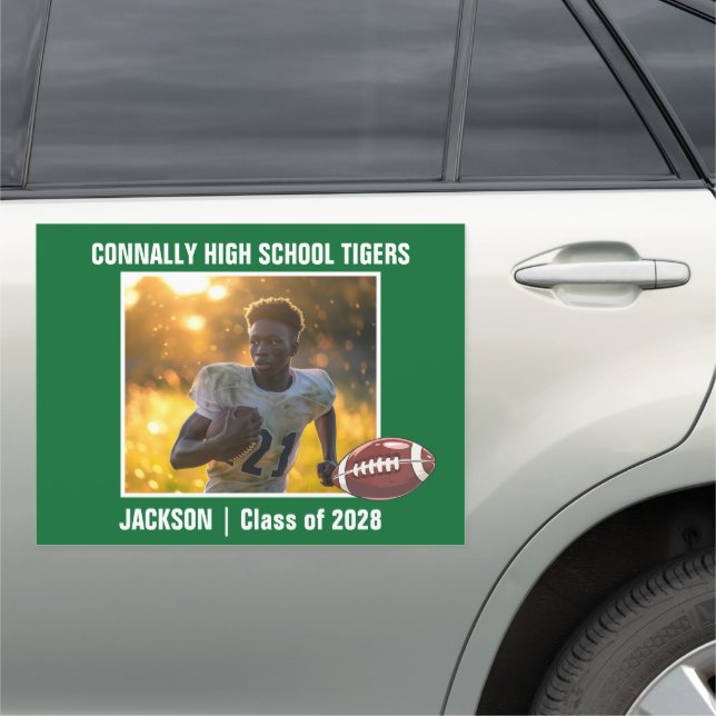 Green High School Football Player Photo Large Car Magnet (In Situ)