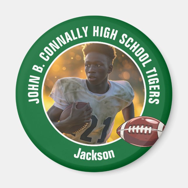 Green High School Football Player Photo Magnet (Front)