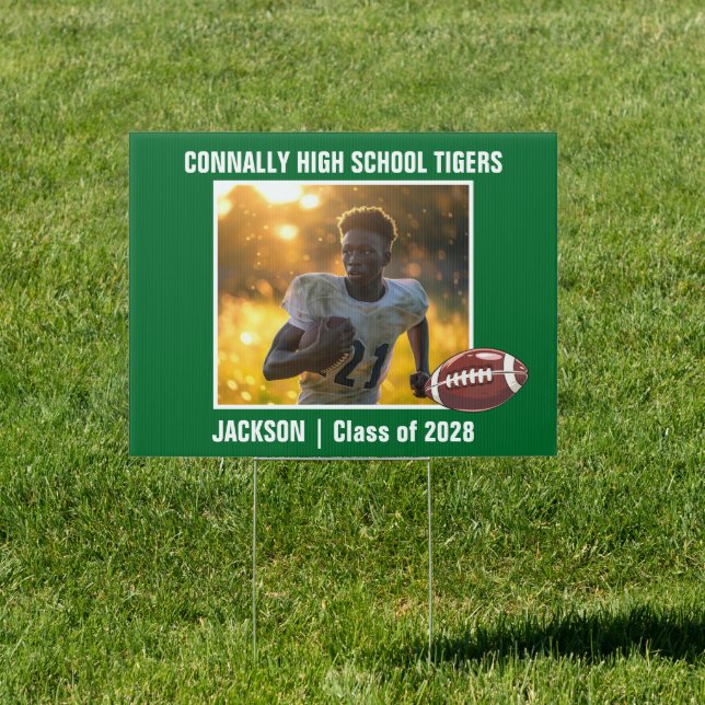 Green High School Football Player Photo Yard Sign (Insitu)