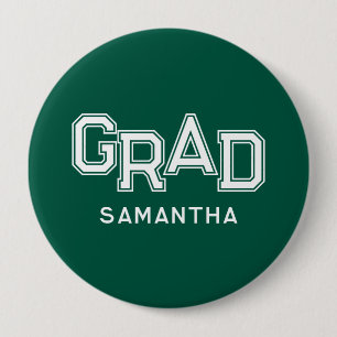 Green High School Grad Custom Name Graduation Button