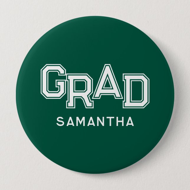 Green High School Grad Custom Name Graduation Button (Front)