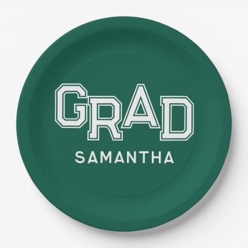 Green High School Grad Custom Name Graduation Paper Plates