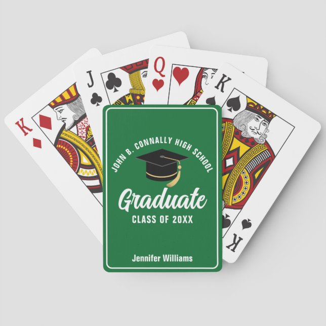 Green High School Graduate Custom Graduation Poker Cards (Back)