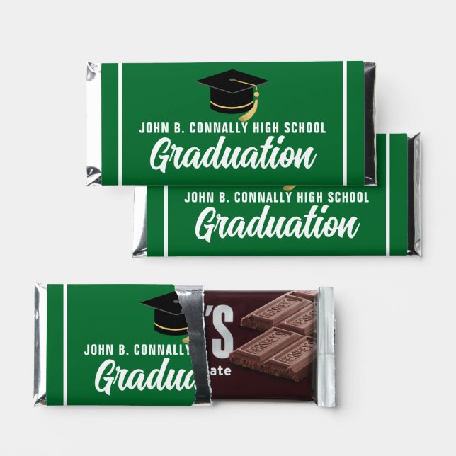 Green High School Graduation Party Customized Hershey Bar Favors (Front)