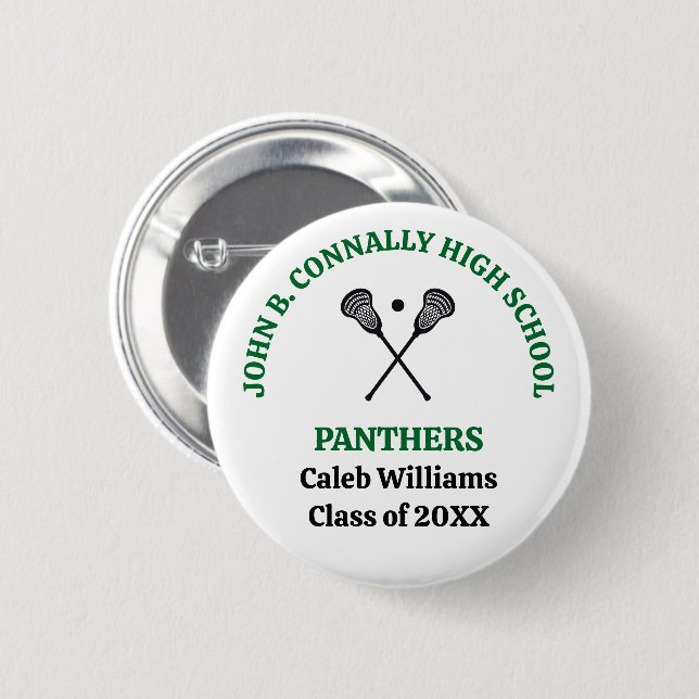 Green High School Lacrosse Team Personalized Button (Front & Back)