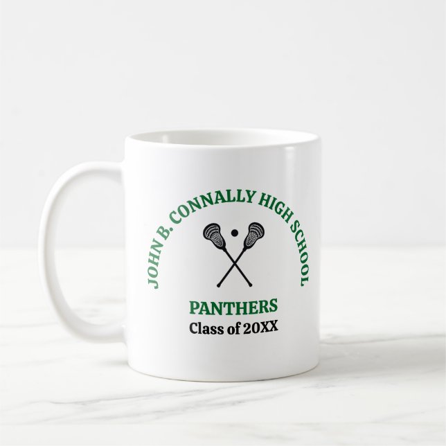 Green High School Lacrosse Team Personalized Coffee Mug (Left)