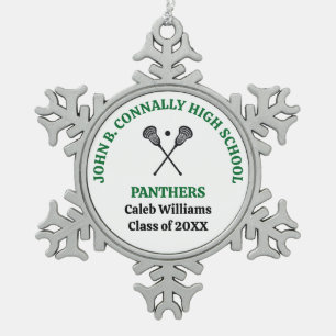 Green High School Lacrosse Team Personalized Snowflake Pewter Christmas Ornament