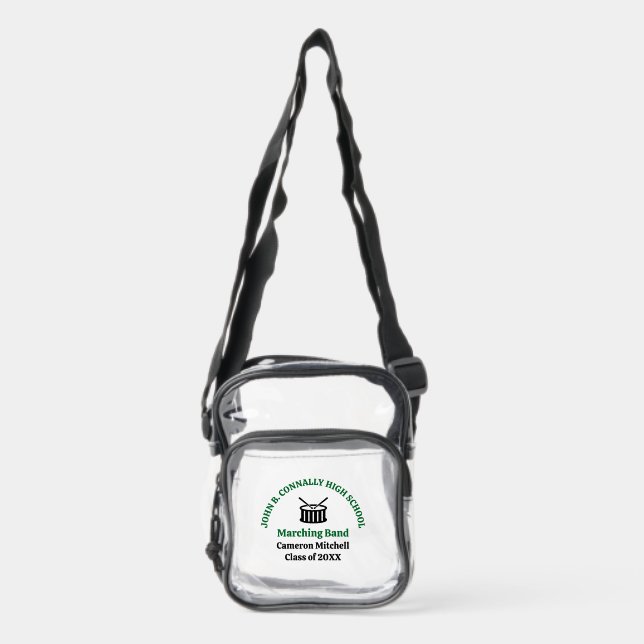 Green High School Marching Band Personalized Clear Crossbody Bag (Front)