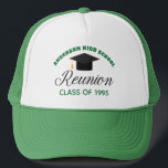 Green High School Reunion Party Custom Alumni Trucker Hat<br><div class="desc">A classic custom class reunion hat for alumnus in green and black typography for a high school,  college,  or university. Customize with your school name and graduating class for great personalized alumni celebration keepsake gifts.</div>