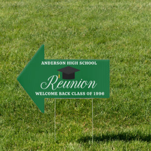 Green High School Reunion Party Custom Arrow Yard Sign