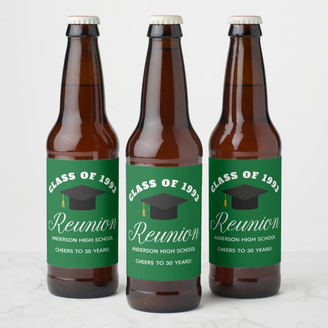 Green High School Reunion Personalized Party Beer Bottle Label (Bottles)