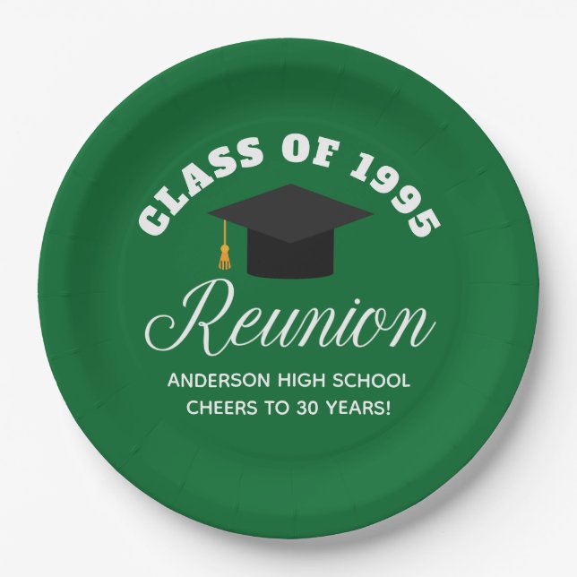 Green High School Reunion Personalized Party Paper Plates (Front)