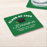 Green High School Reunion Personalized Party Square Paper Coaster<br><div class="desc">A classy custom class reunion party paper coaster in green and white for a high school,  college,  or university. Customize with your school name and graduating class under the elegant calligraphy for great personalized alumni celebration decor.</div>