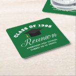 Green High School Reunion Personalized Party Square Paper Coaster<br><div class="desc">A classy custom class reunion party paper coaster in green and white for a high school,  college,  or university. Customize with your school name and graduating class under the elegant calligraphy for great personalized alumni celebration decor.</div>