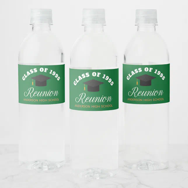 Green High School Reunion Personalized Party Water Bottle Label | Zazzle