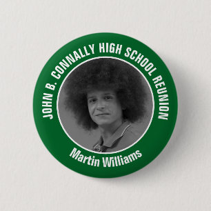 Green High School Reunion Yearbook Photo Button