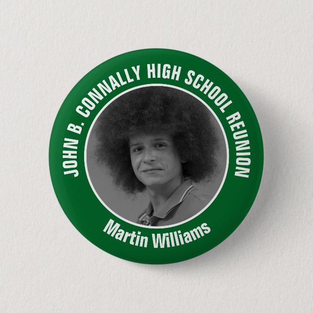 Green High School Reunion Yearbook Photo Button (Front)