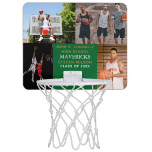 Green High School Senior 4 Photo Cool Personalized Mini Basketball Hoop