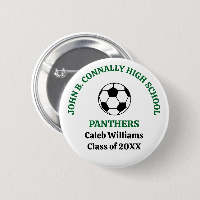 Green High School Soccer Team Personalized Button (Front & Back)